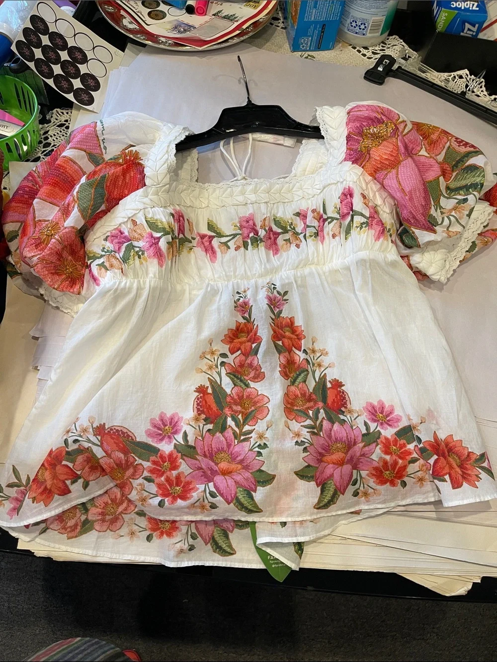 Farm Rio Summer Fruit Off-White Organic Cotton Blouse (NWT) size Large - Picture 11 of 12